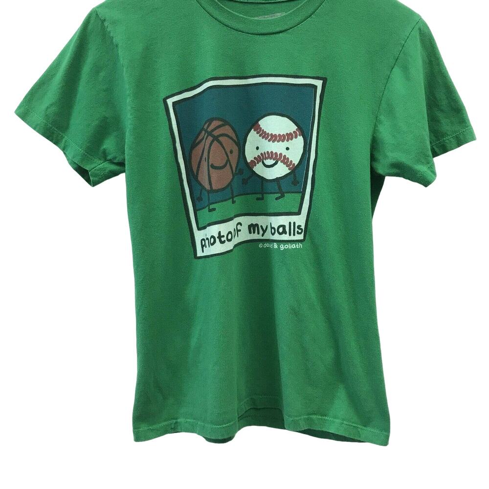 Stupid Factory T Shirt Mens Small Green Photo Of My Balls Baseball Basketball - Picture 3 of 6
